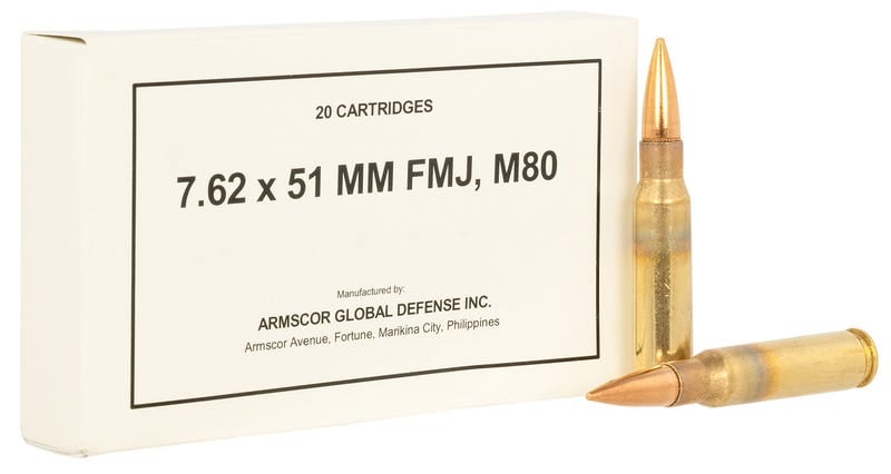 Armscor M80 Brass 7.62 X 51 147 Grain 20-Rounds FMJ for sale