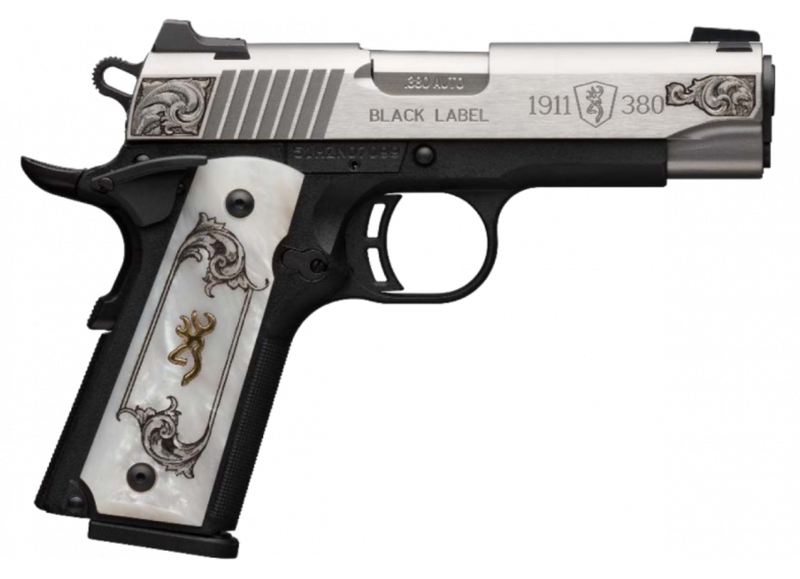 Browning 1911 380 ACP 3.62" Barrel 8 Rounds White Pearl S/S Engraved FS for sale