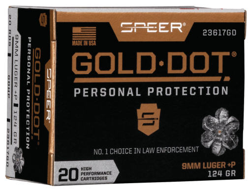 Speer Ammo Gold Dot Personal Protection 9mm +P 124gr