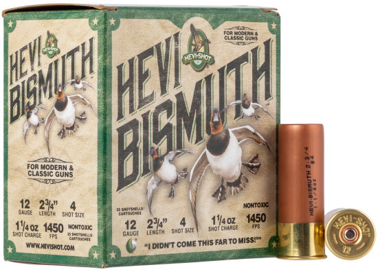 Hevishot Hevi-Bismuth Waterfowl 12 Ga, 2.75", 1 1/4oz, 4 Shot, 25rd Box Hevishot - Ammo - Hewitt Gun Shop