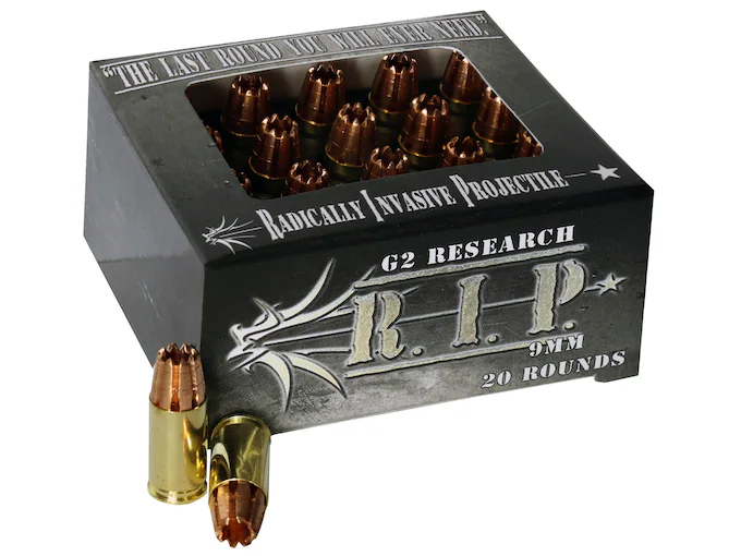 New G2 Research R.I.P. 9mm Luger Ammo 92 Grain G2 R.I.P. Fragmenting Hollow Point Lead Free Box of 100 rounds for sale